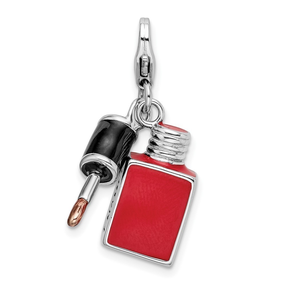 925 Sterling Silver 3-D Enameled Fingernail Polish Bracelet Charm Lobster Clasp